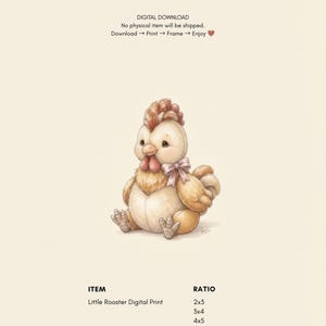 Vintage Rooster Wall Art Print – Neutral Nursery Decor | Farm Friends Collection image 2