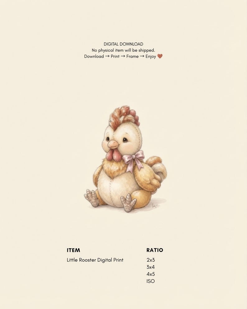 Vintage Rooster Wall Art Print – Neutral Nursery Decor | Farm Friends Collection image 2