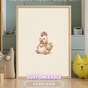 Vintage Rooster Wall Art Print – Neutral Nursery Decor | Farm Friends Collection image 1