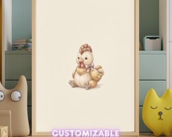Vintage Rooster Wall Art Print – Neutral Nursery Decor | Farm Friends Collection
