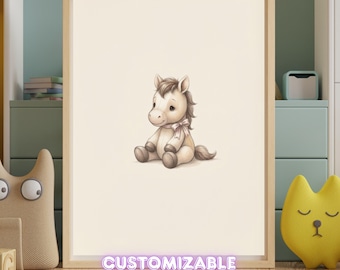 Vintage Shetland Pony Wall Art Print – Neutral Nursery Decor | Woodland Animal Art