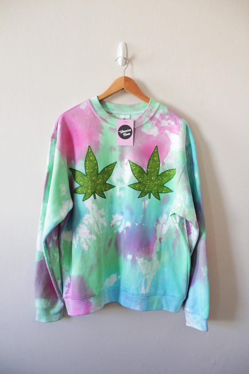 Glitter Effect Weed Tie Dye Sweater image 5