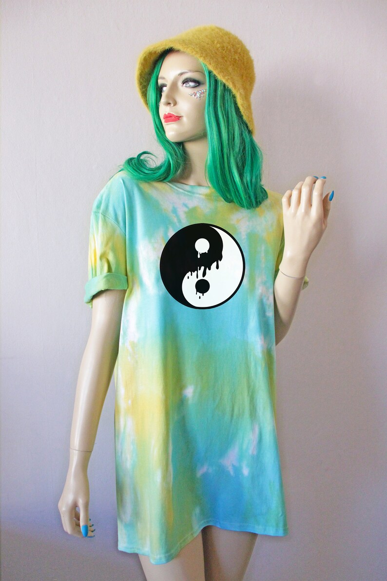 Melting Yin Yang Rainbow Tie Dye T-Shirt Yellow & Blue