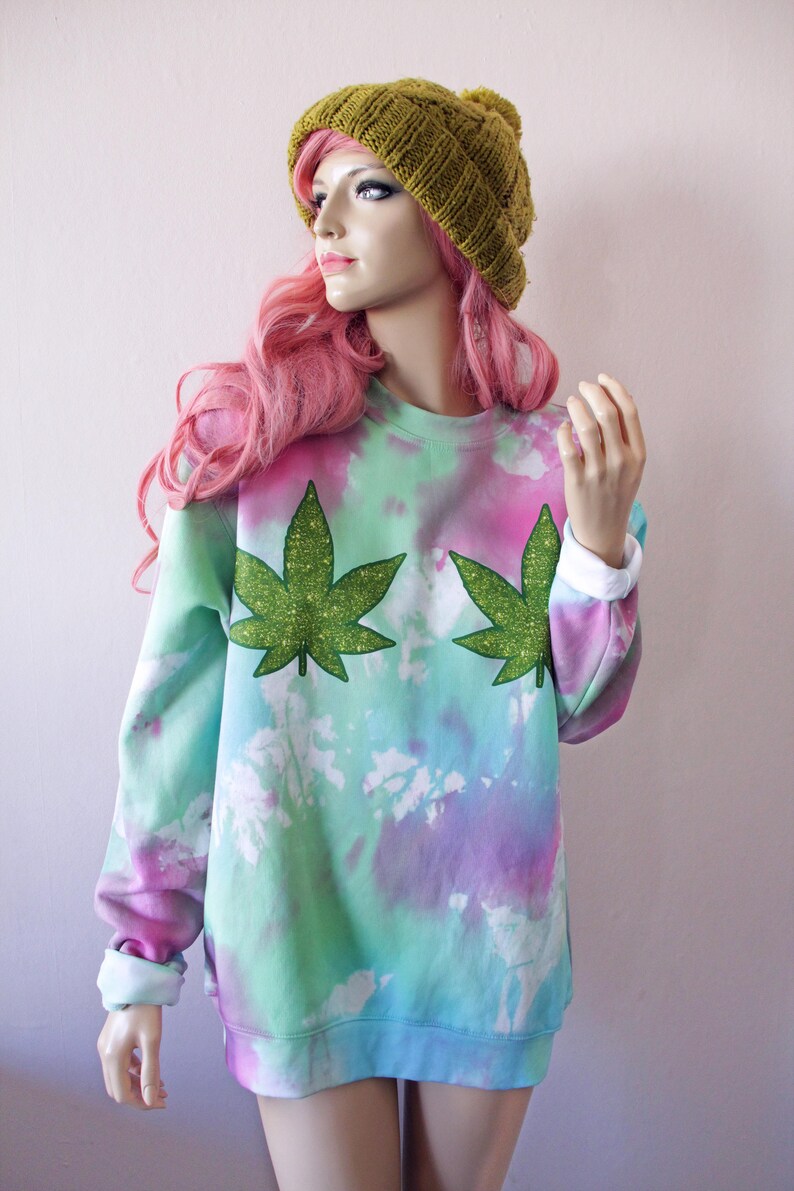 Glitter Effect Weed Tie Dye Sweater image 1