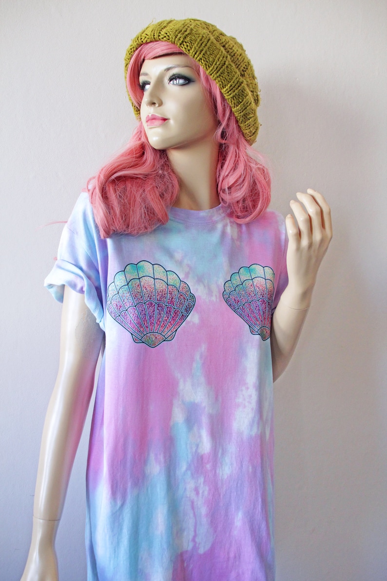 Mermaid Shells Pastel Tie Dye T-Shirt Blue & Pink