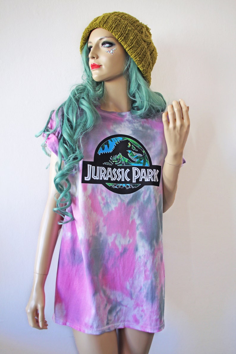 Jurassic Rainbow Pastel Tie Dye T-Shirt Pink & Black