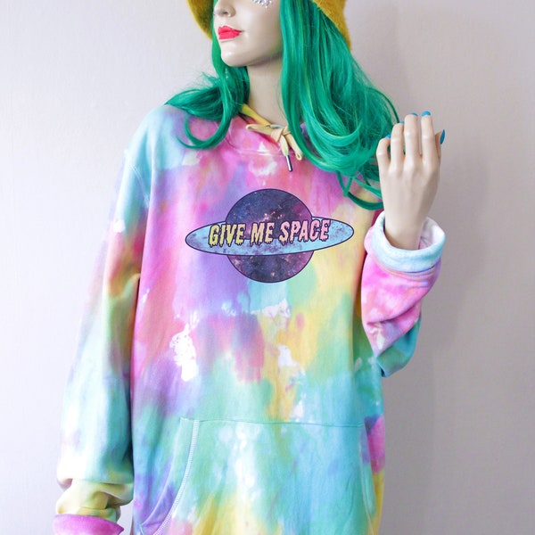 Give Me Space Pastel Rainbow Tie Dye Hoodie