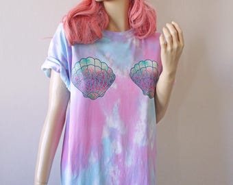 Camiseta con efecto tie-dye en colores pastel de conchas de sirena