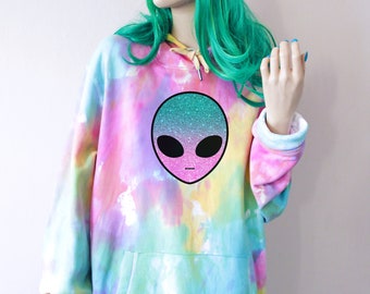 Alien Pastel Rainbow Tie Dye Hoodie