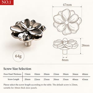 Silver Flower Knobs, Floral Cabinet Knobs, Chrome Drawer Knobs, Decorative Dresser Knobs, Modern Furniture Hardware no.1