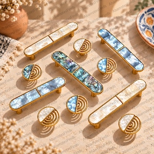 Mother Of Pearl Cabinet Pulls, Gold Brass Drawer Handles, Luxury Furniture Hardware, French Nordic Dresser Handles for Wardrobe
