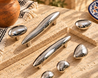 Pomelli per mobili a forma di ciottolo, maniglie per cassetti in titanio argentato, ferramenta per mobili in stile Bauhaus, maniglia moderna per mobili