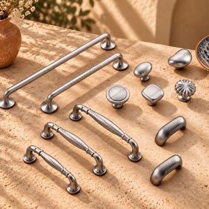 Brushed Silver Cabinet Handles, Minimalist Drawer Pulls, French Style Cabinet Hardware, Modern Furniture Handle