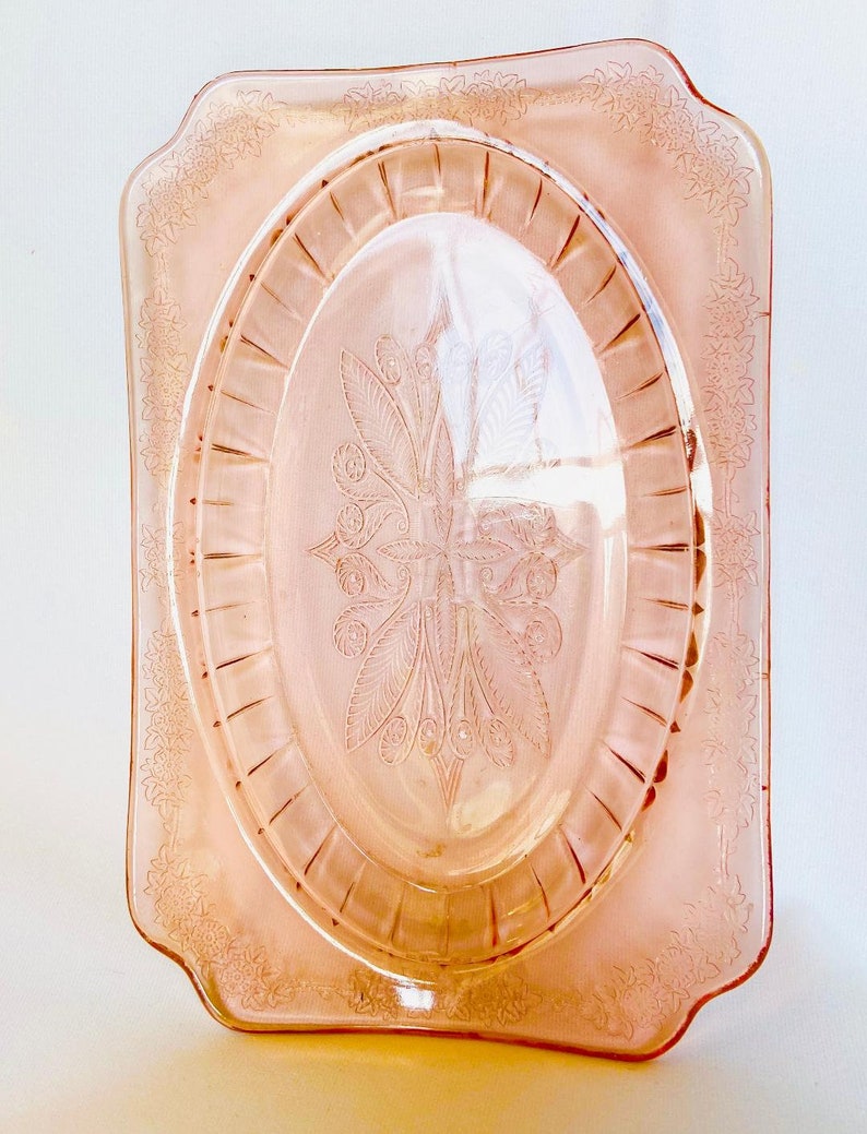 Vintage Pink Depression Glass Oval Serving Tray Adam Pattern Etsy