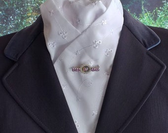 NEW Elegance Broidery Anglais Cotton Pre-Tied Ready Tied Stock Dressage Stock by CJ's Equestrian