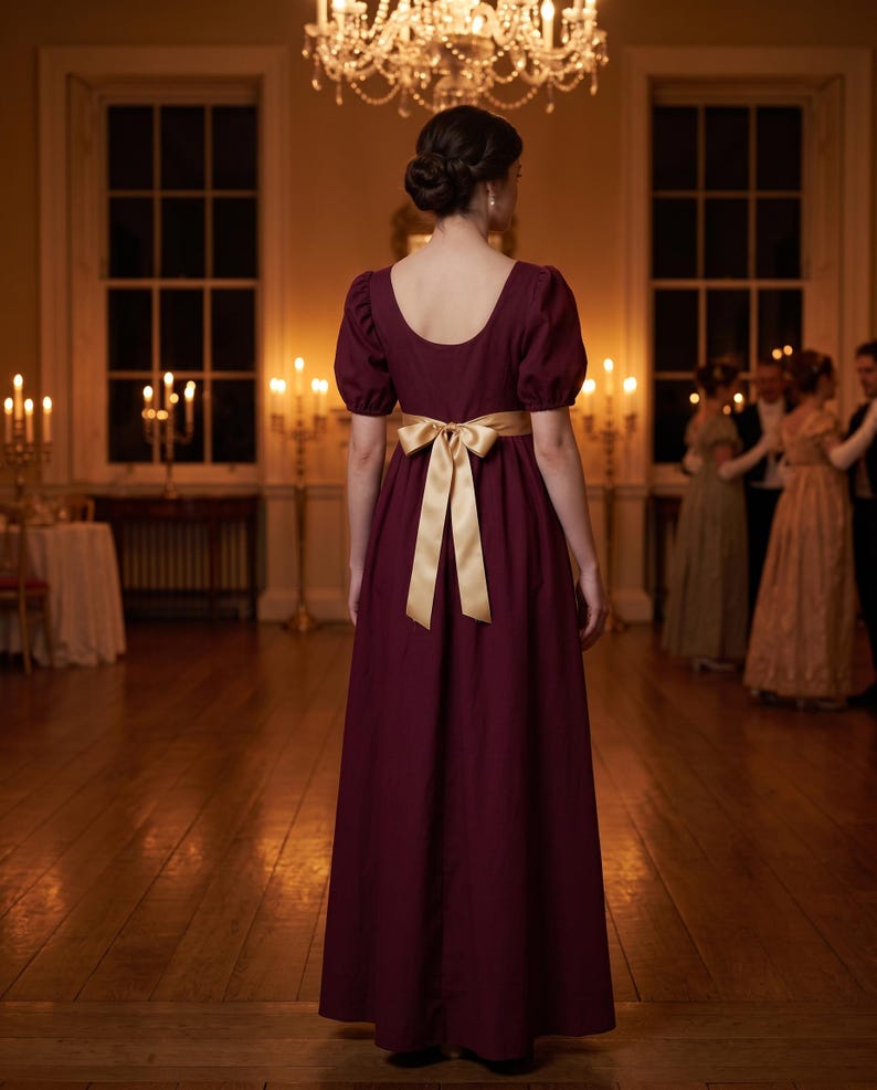Square Gothic Window Regency Dress, Bridgerton Dress, Square Neck Puff Sleeve Empire Waist ...