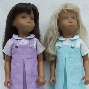 Corduroy Pinafore, Gingham Blouse and Panties outfit for 16/17" Sasha doll - Pastel shades