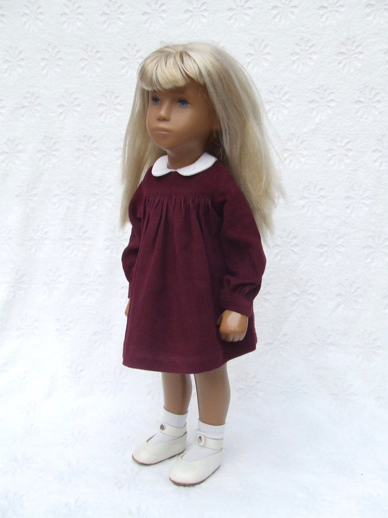 Babycord Dress and Pants Outfit for 16 or 17 Sasha doll Wine