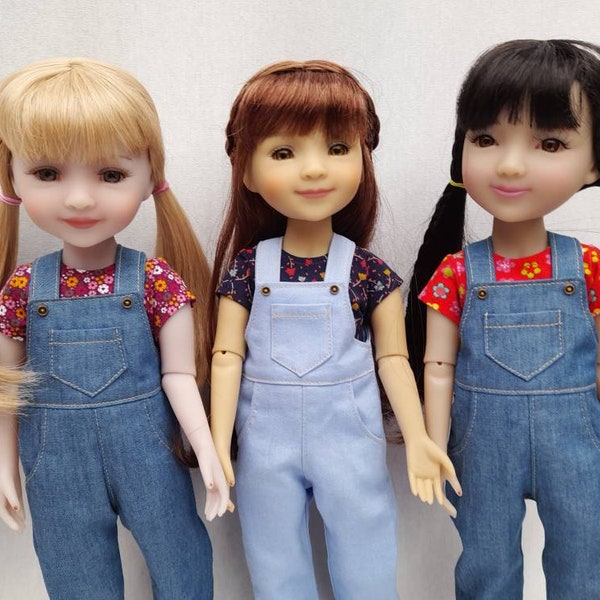 Denim Dungarees and Printed T-shirt for 14.5" Ruby Red Fashion Friends Doll