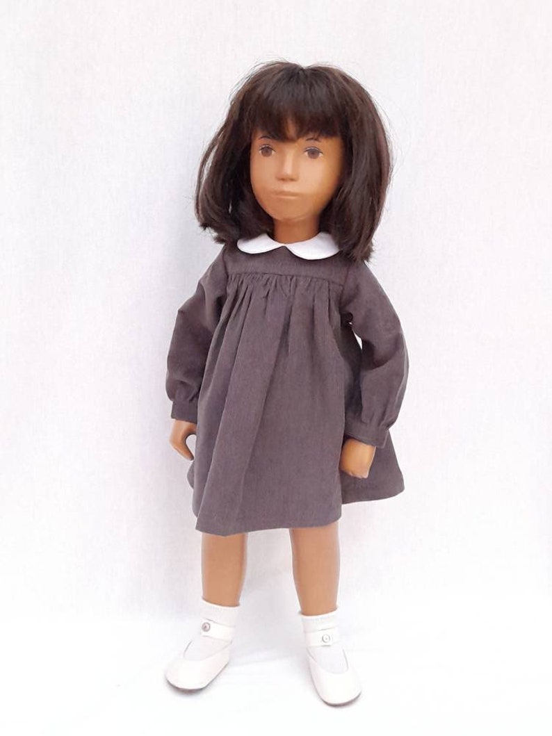 Babycord Dress and Pants Outfit for 16 or 17 Sasha doll Grey