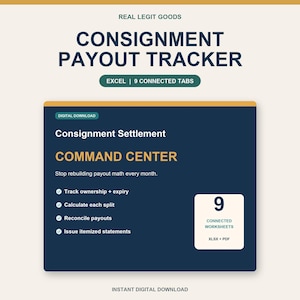 Consignment Inventory & Payout Spreadsheet | Consignor Split Tracker, Expiry Alerts, Statements | Excel Template