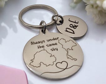 Personalized Stainless Steel Long Distance Keyring: Country Map Gift