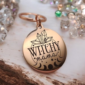 Witchy Mama ~ Stainless Steel ~ Keyring ~ Gift ~ Crystals ~ Witch ~ Hand Made ~ Engraved  ~ Rose Gold ~ Gold ~ Silver ~