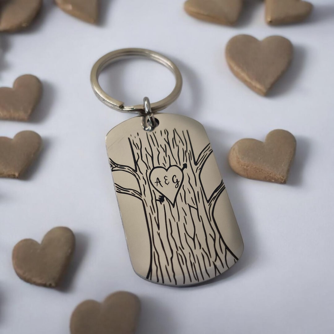 Tree Keyring Tree Trunk Engraved Initial Keyring ~ Couple ~ Engagement ~ Gift ~ - Etsy