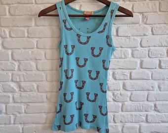 Canotta vintage PRIMP turchese a ferro di cavallo, anni 2000, senza maniche, taglia S