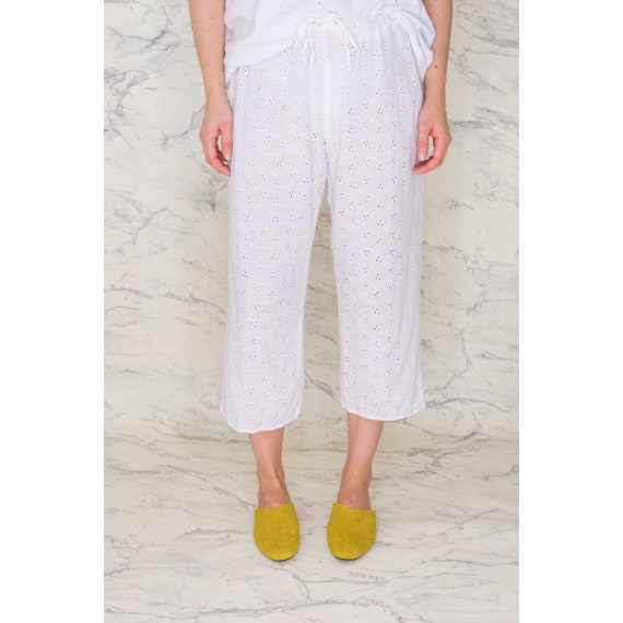 white eyelet pants