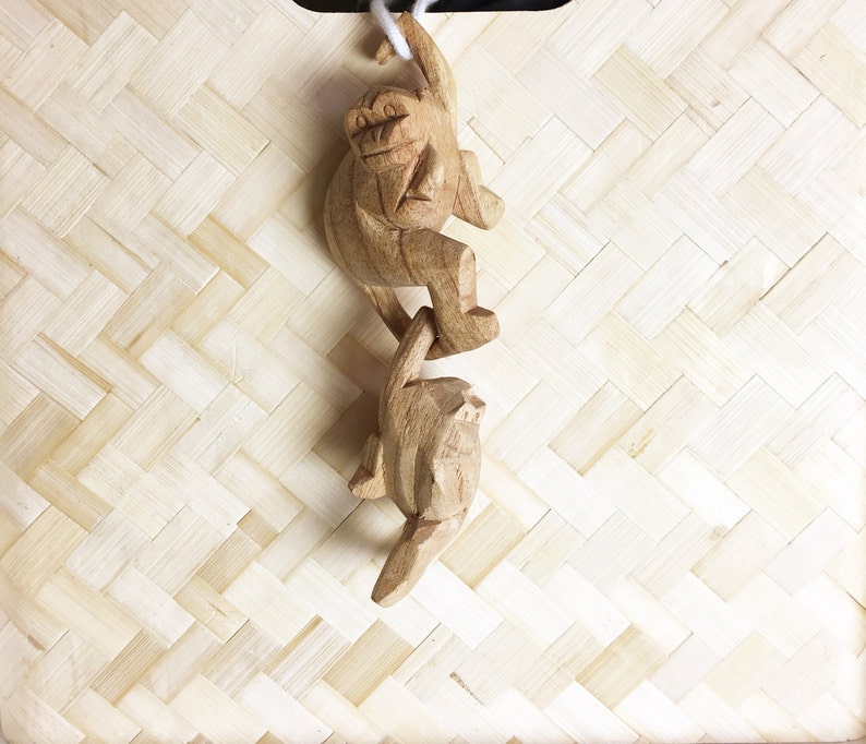 2 hand carved hanging wooden monkeys Hand carved wooden | Etsy