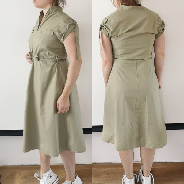 VINTAGE 70s SAFARI SHIRT CREAM KHAKI BEIGE BELTED 14 main image 1