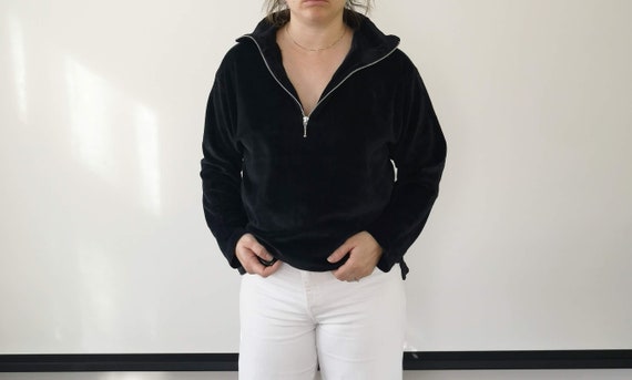 Black velvet half zip turtleneck sweater | Black v