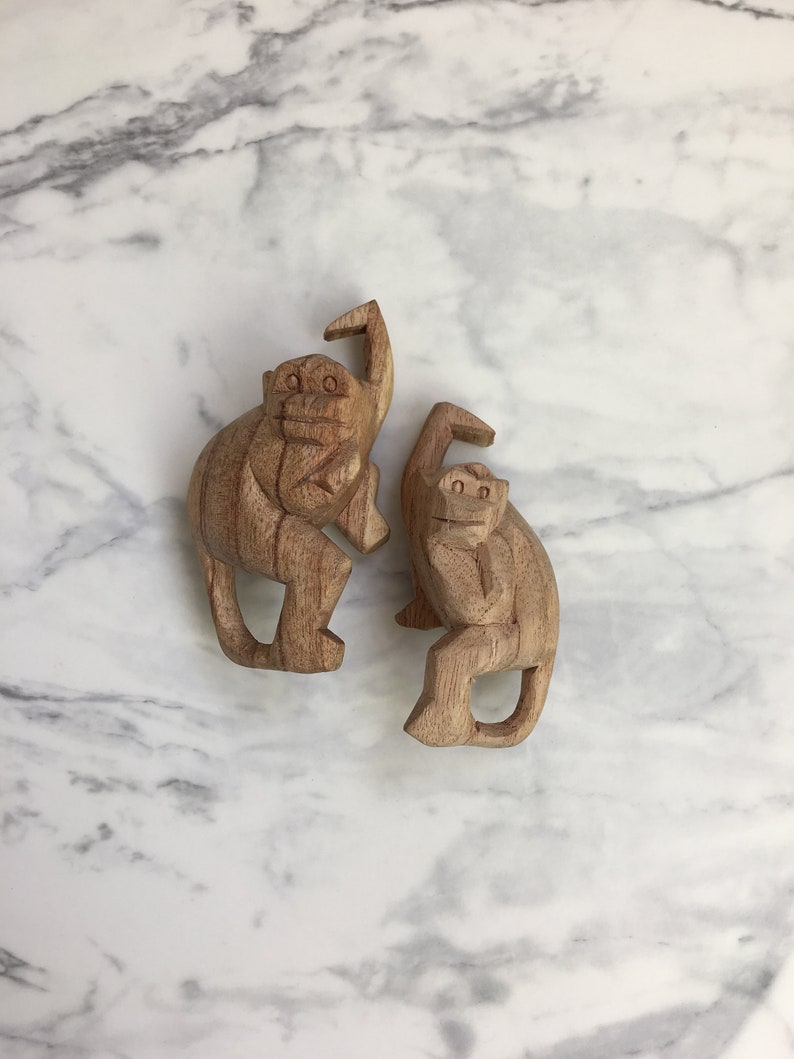 2 hand carved hanging wooden monkeys Hand carved wooden | Etsy