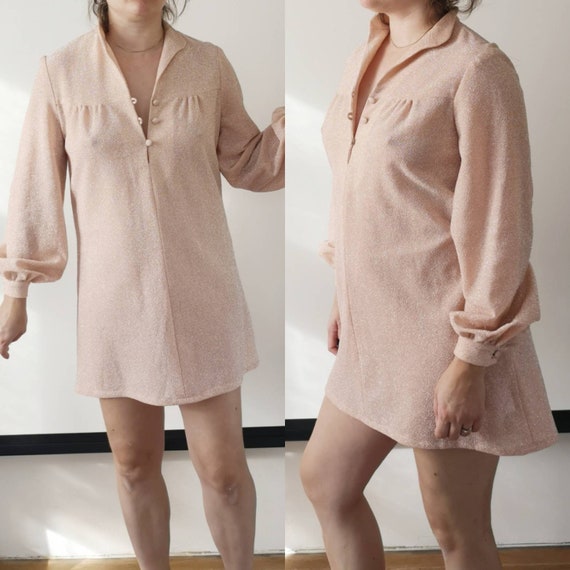 Nude glitter 60s dress | 1960s mini dress | Pastel