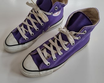 70s Vintage Converse High Top Sneakers, Purple Canvas, USA Made