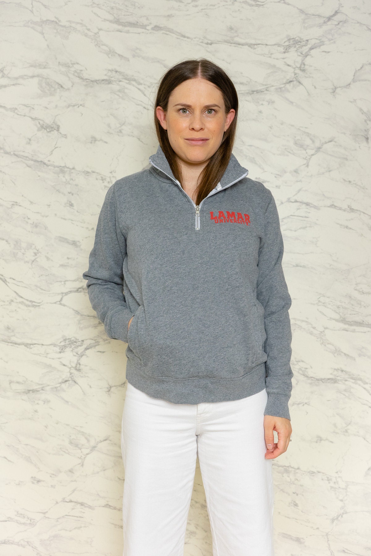 half zip college sweatshirt