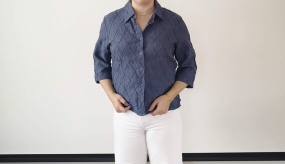 Blue linen shirt | Blue diamond patterned shirt |