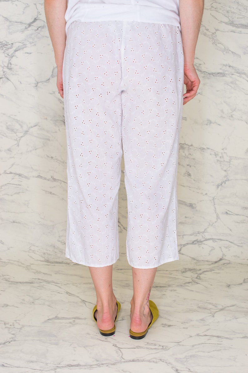 White lace capri pants White eyelet pants White ankle pants