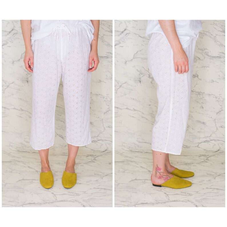 White lace capri pants White eyelet pants White ankle pants