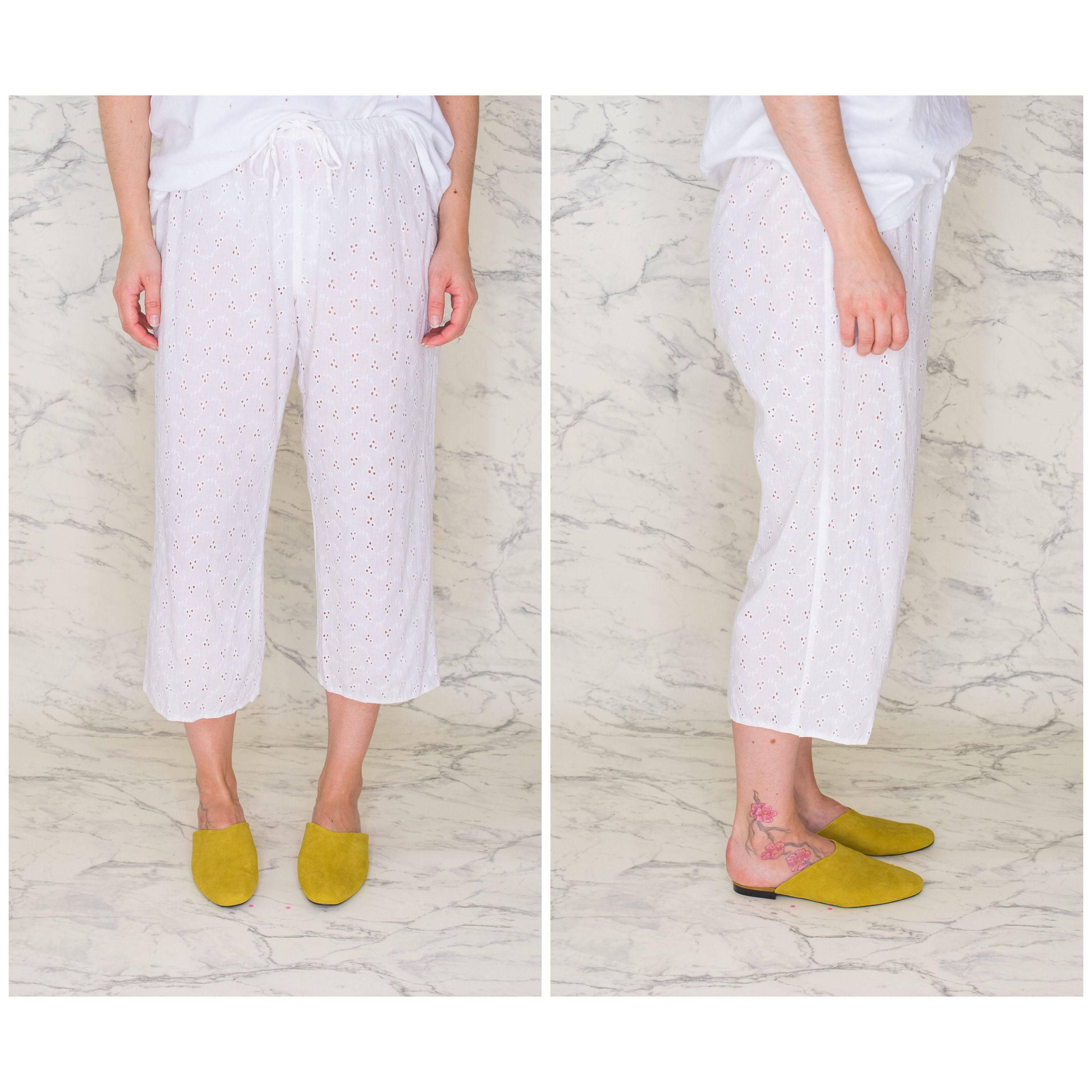 White Eyelet Pants White Lace Capri 