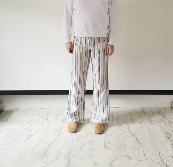 Pantalones de lino de rayas Pantalones de mujer de lino | Etsy México