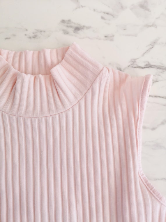 Light Pink Ribbed Mock Neck Top | Pink Sleeveless Mock Neck Top | Ribbed Mock Neck