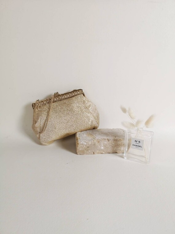 Gold evening bag | 60s evening bag | Gold fabric e