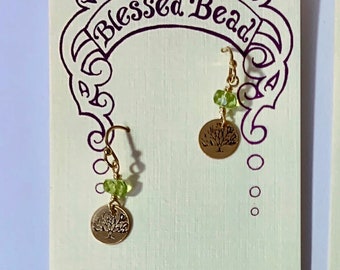 tree earrings with peridot and 14k goldfill