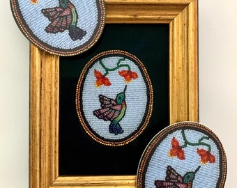 Beadwork by Nome May Hummingbird picture sticker and magnet