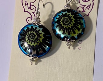 Czech glass ammonite spiral earrings