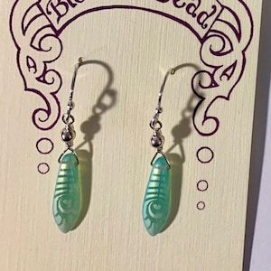 czech glass aqua peacock dagger earrings