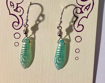 czech glass aqua peacock dagger earrings