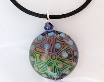 Blue geometric mood bead pendant